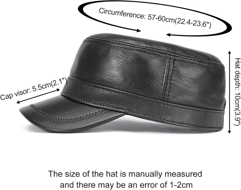 VOBOOM Leather Cadet Army Cap Adjustable Flat Top Military Style Hat for Men - Image 3